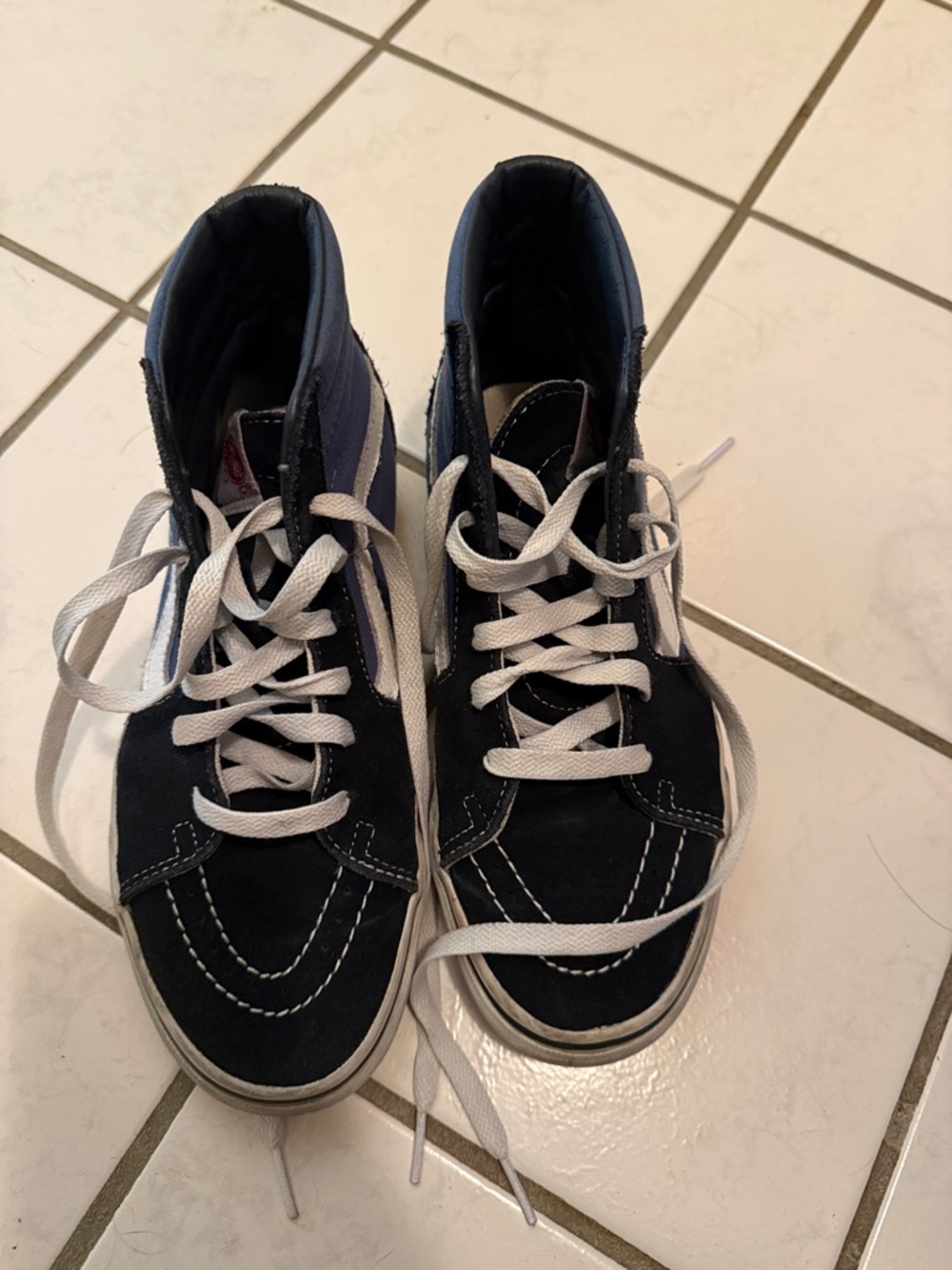 Vans Blue and White High-Top Skate Sneakers
